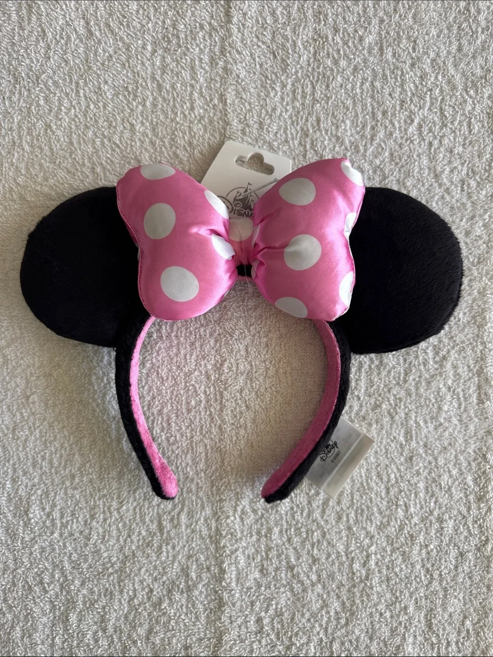 Disney Black & Pink Minnie Ear Headband with White Polka Dot Bow